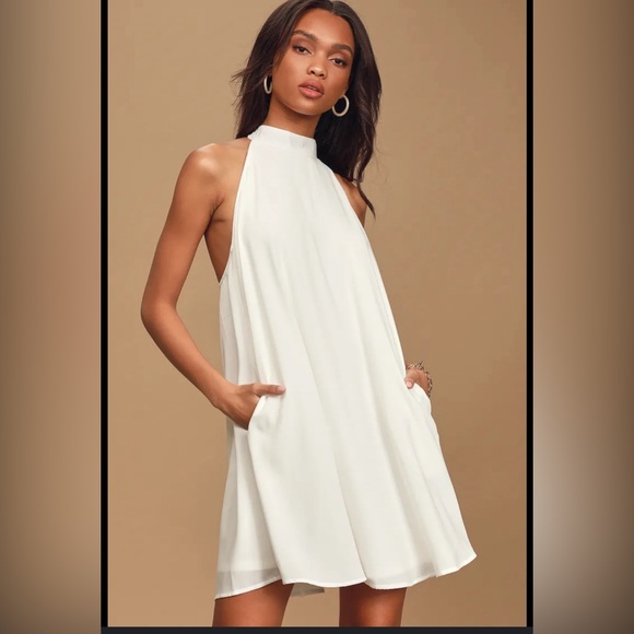 Lulus white sleeveless midi swing dress with pockets. - Picture 1 of 15